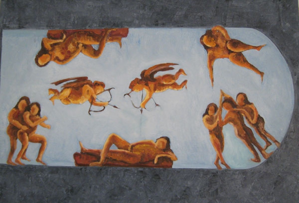 Drieluik rechts: een vrouwenhemel, olieverf 70 x 90 cm
