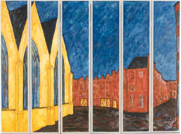 Kamerscherm Oude Kerksplein Amsterdam, acryl, 180 x 240 cm