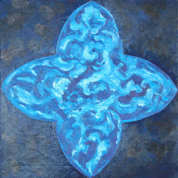 Vitrail blauw, olieverf 60 x 60 cm