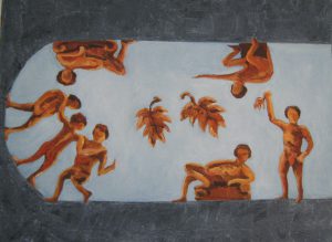 Drieluik links: een mannenhemel, olieverf 70 x 90 cm