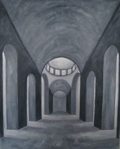 Interieur kerk, olieverf 100 x 80 cm