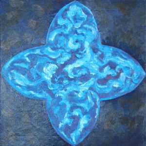 Vitrail blauw, olieverf 60 x 60 cm
